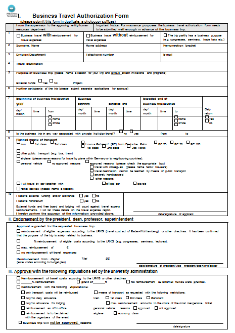 business travel form template modèles