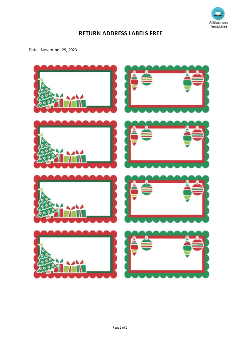 Christmas Address Labels  Templates at allbusinesstemplates.com With Template For Return Address Labels Free