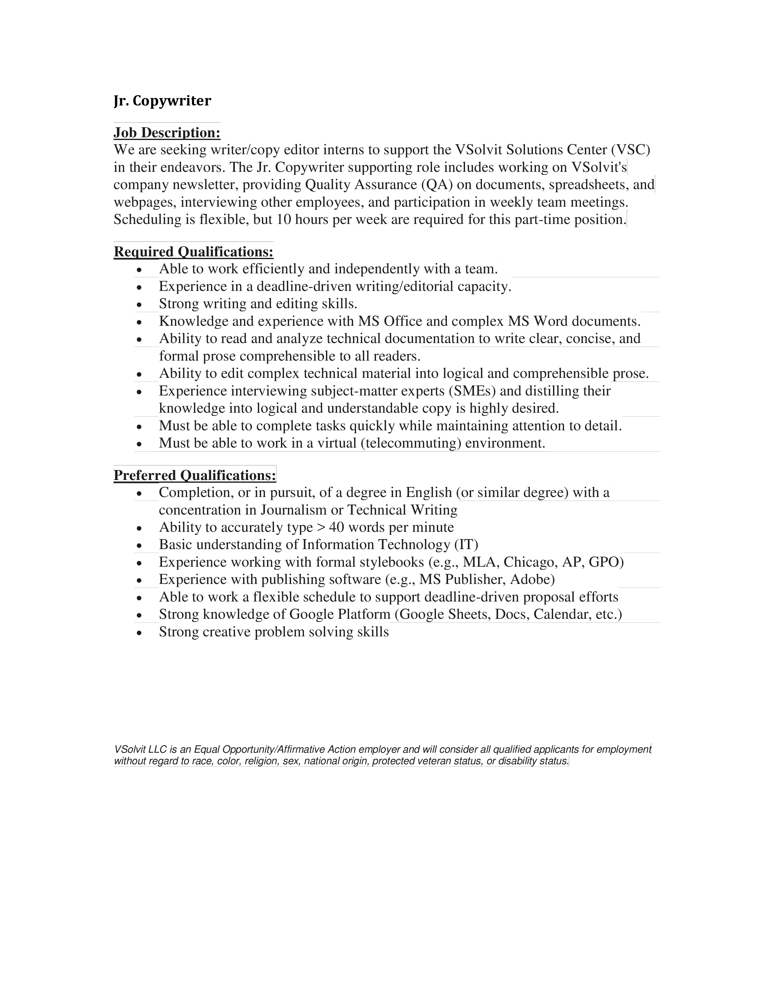 junior copywriter job description template