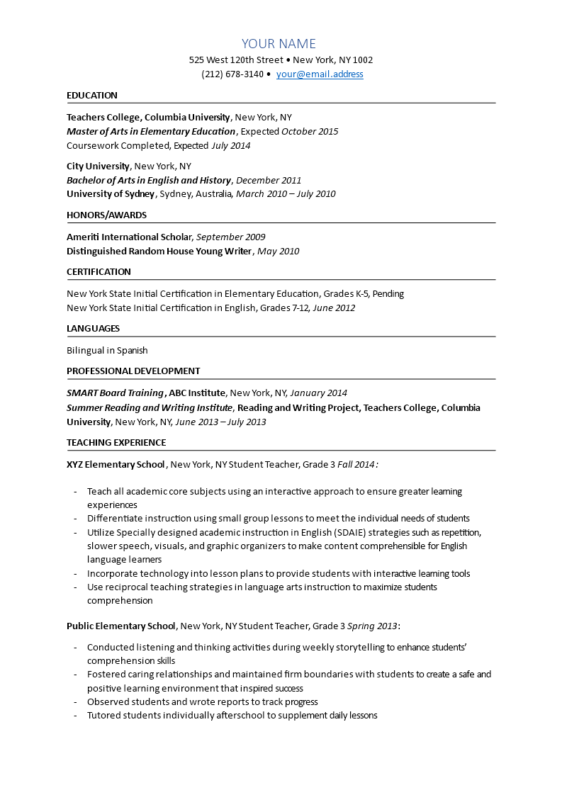 Elementary Education Resume Sample main image