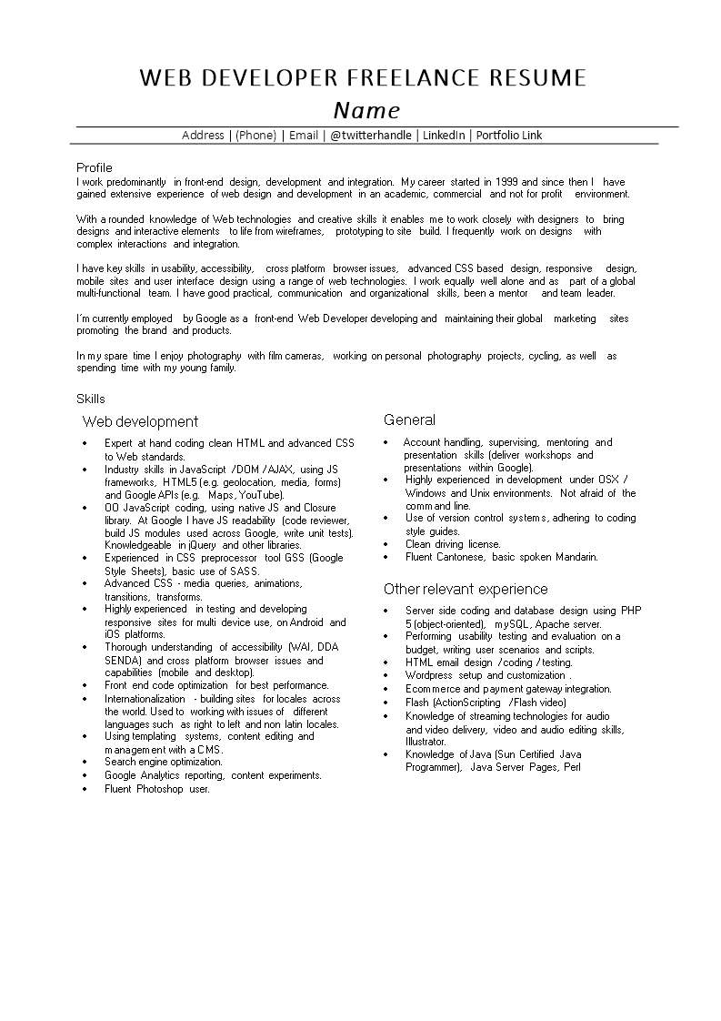 Senior It Developer Resume 模板