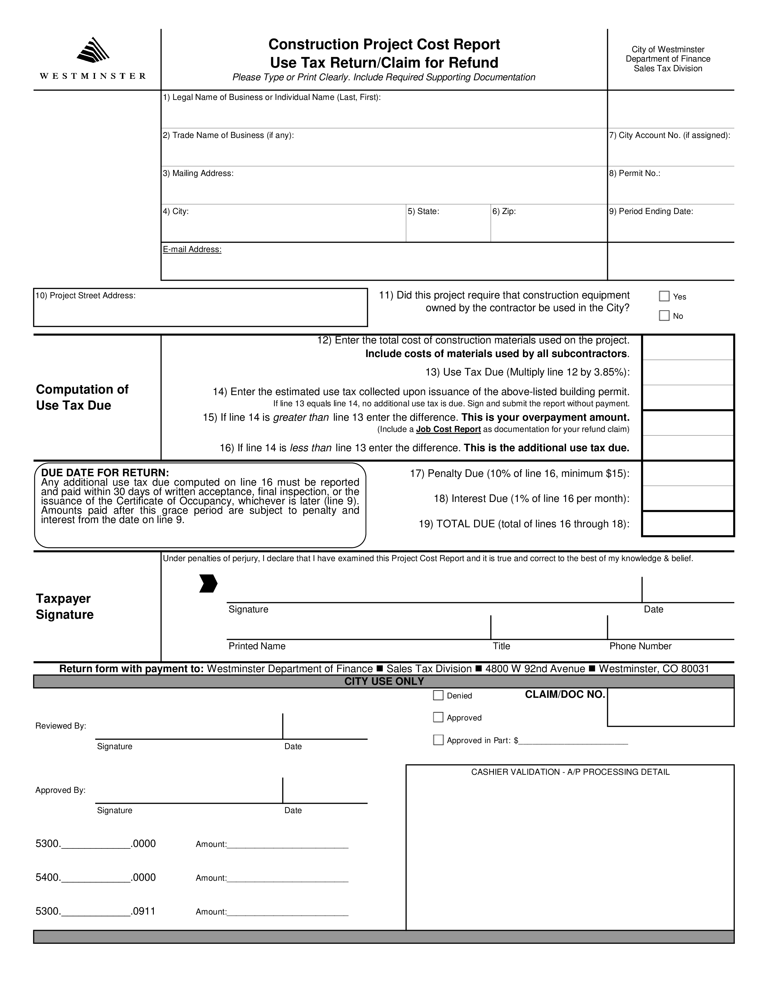 construction project cost report template