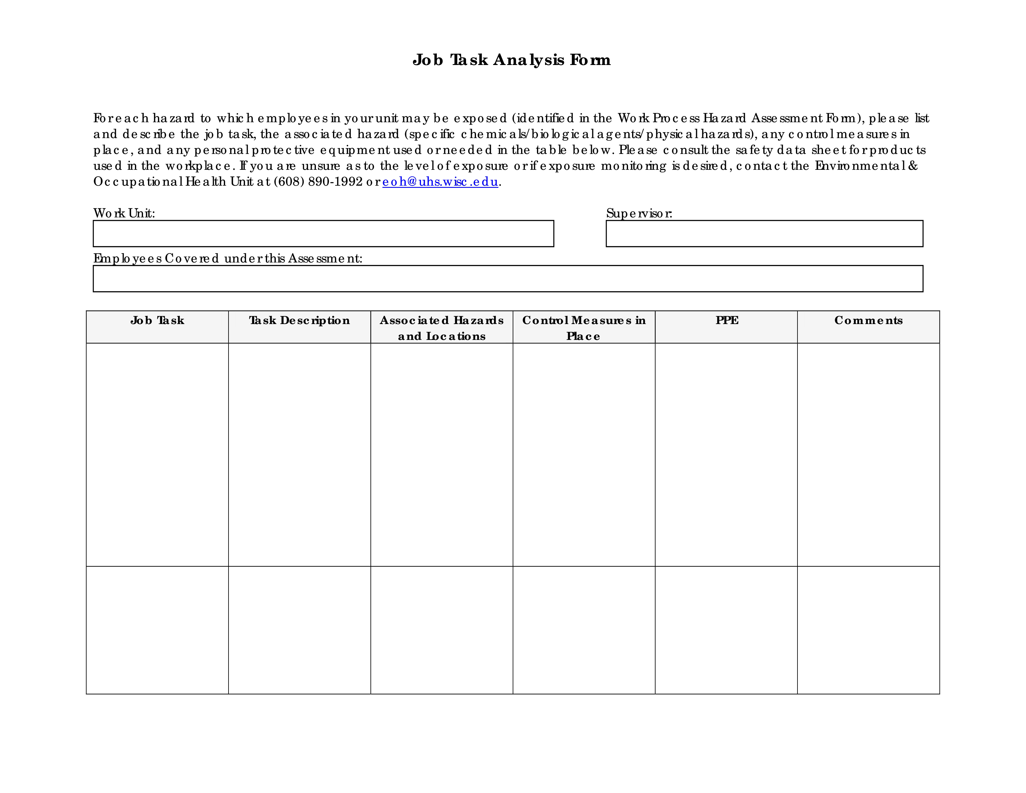 Job Task Analysis Form 模板