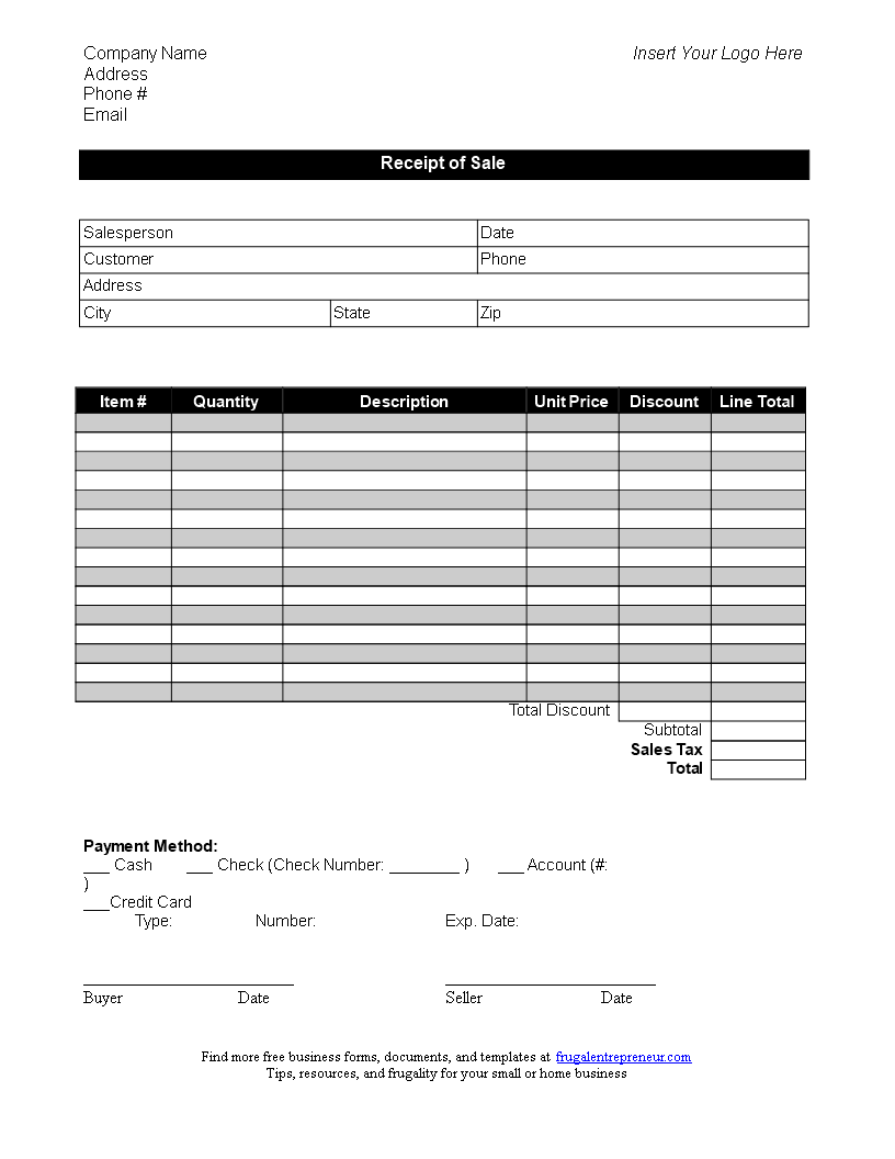 Kostenloses Business Sales Receipt Sample With Credit Card Receipt Template