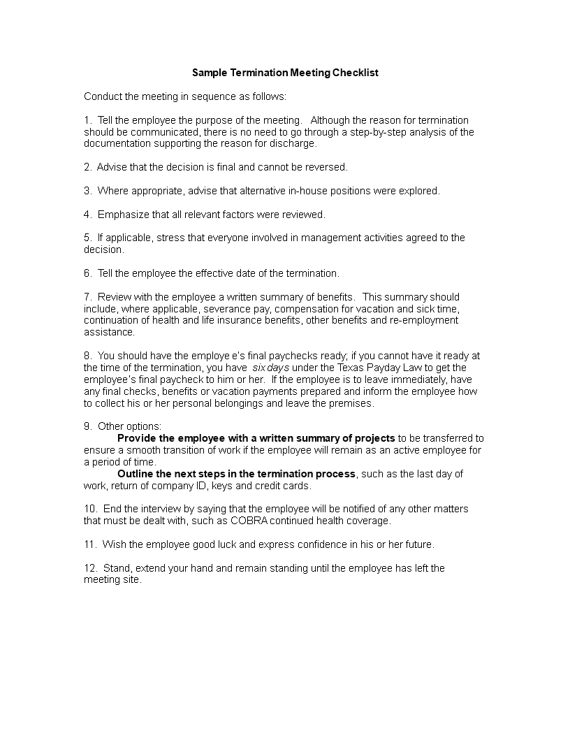 Termination Meeting Checklist main image