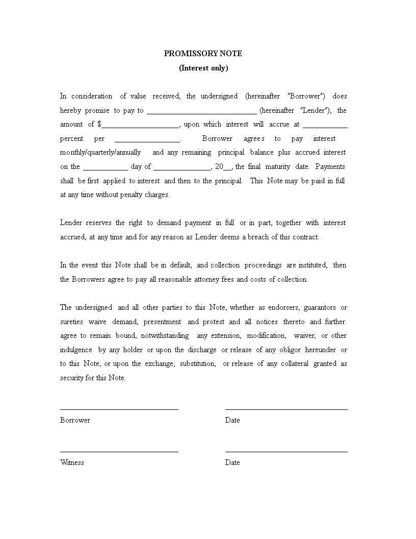 Kostenloses Sample Promissory Note With Regard To Simple Interest Promissory Note Template