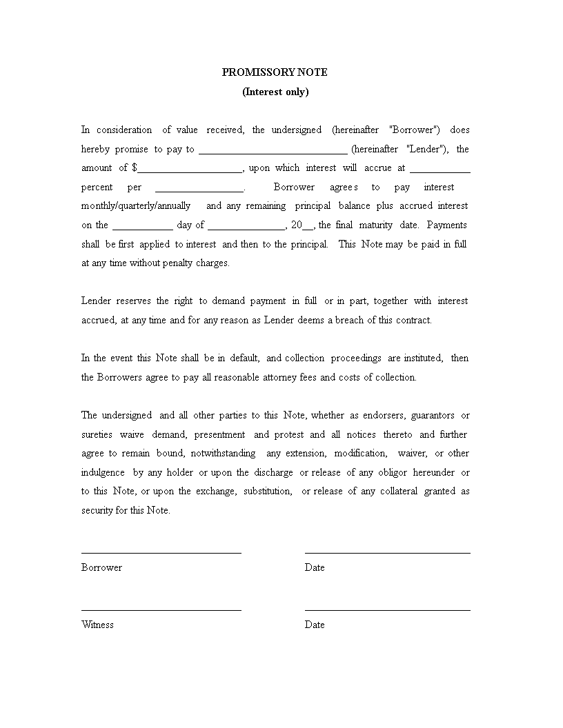 sample promissory note template