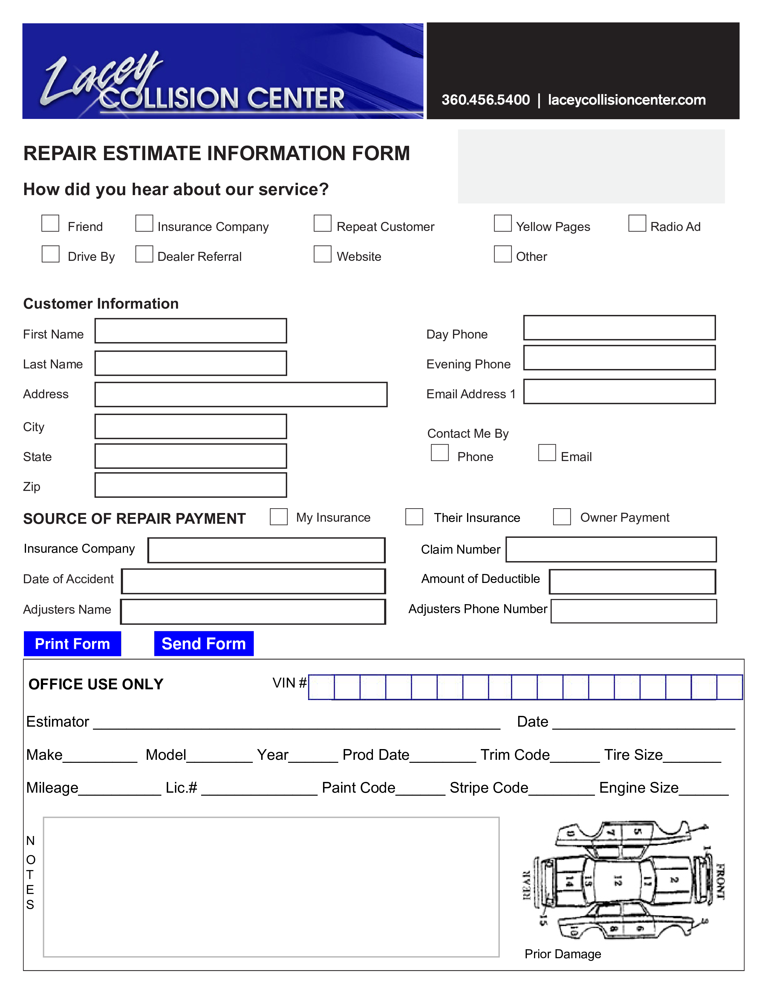 repair estimate information form Hauptschablonenbild