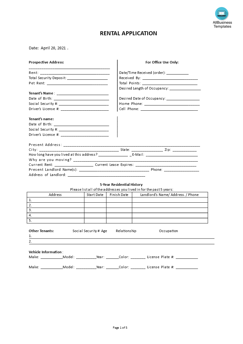 Tenant Application Form main image