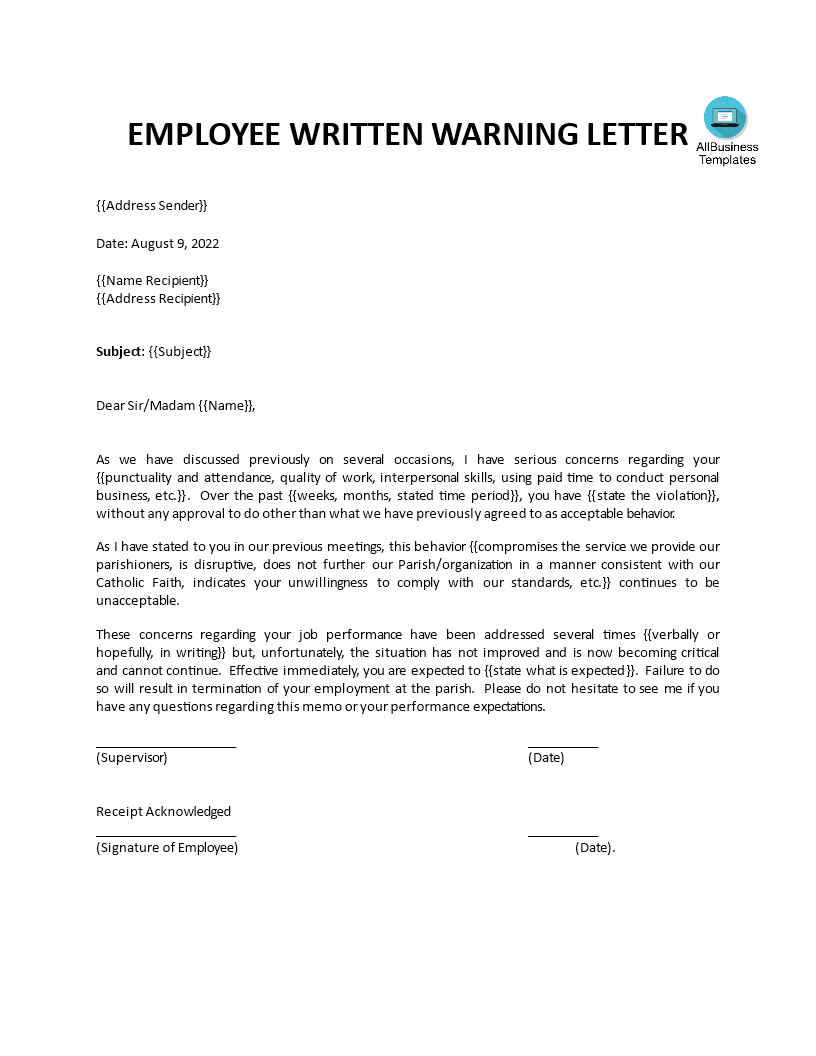 Final Written Warning Letter Template