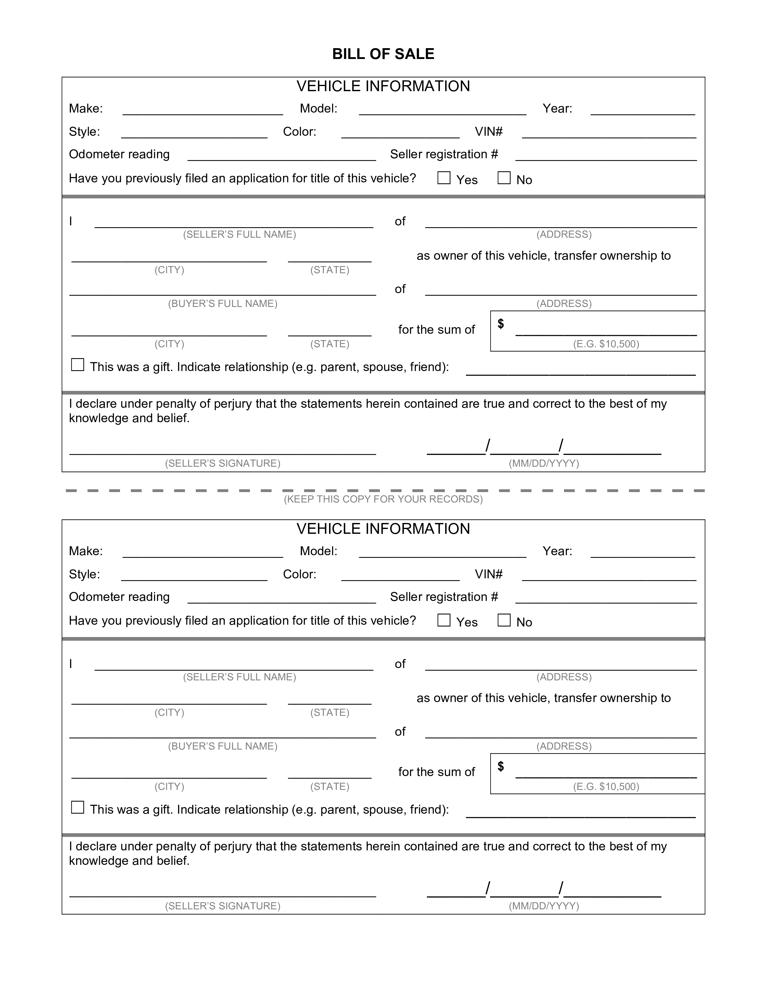 vehicle sales receipt modèles