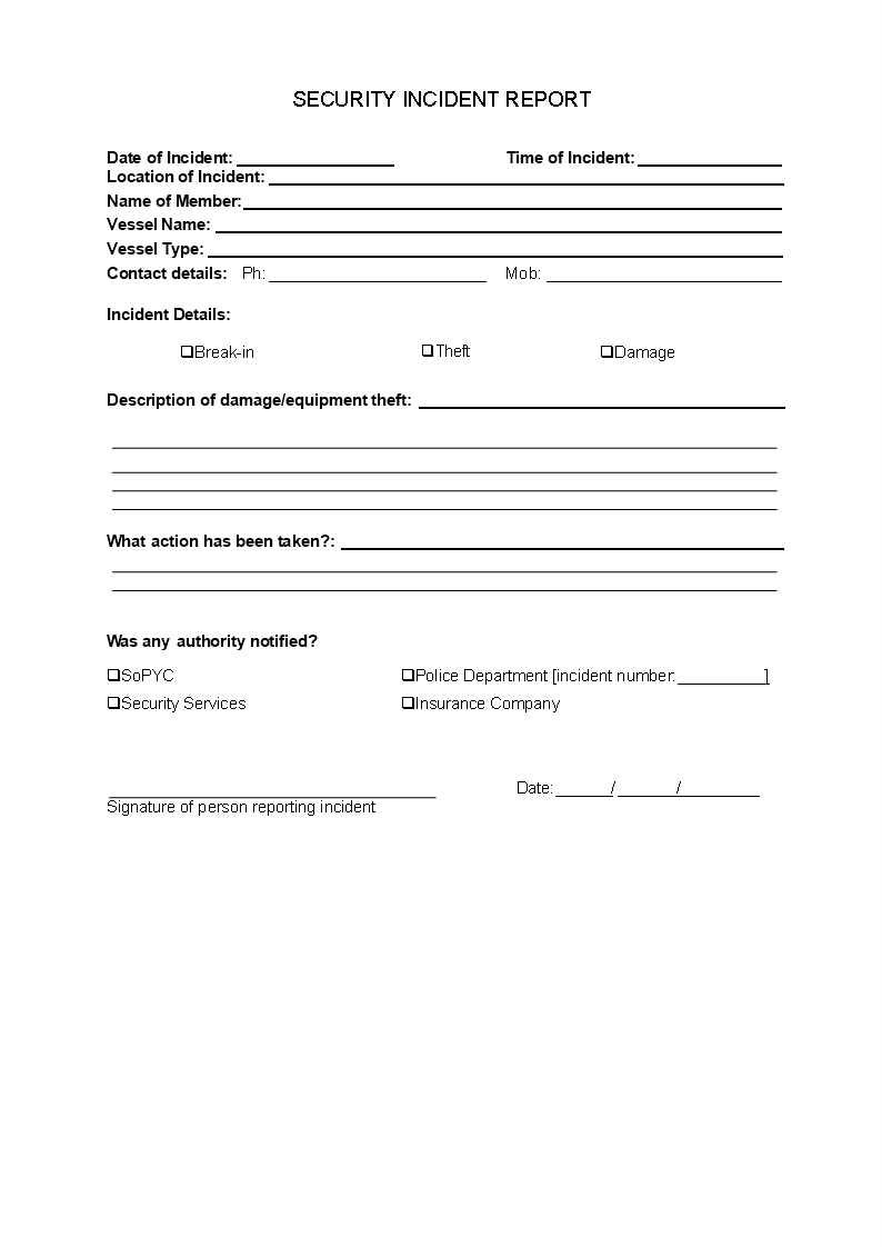 security incident report template