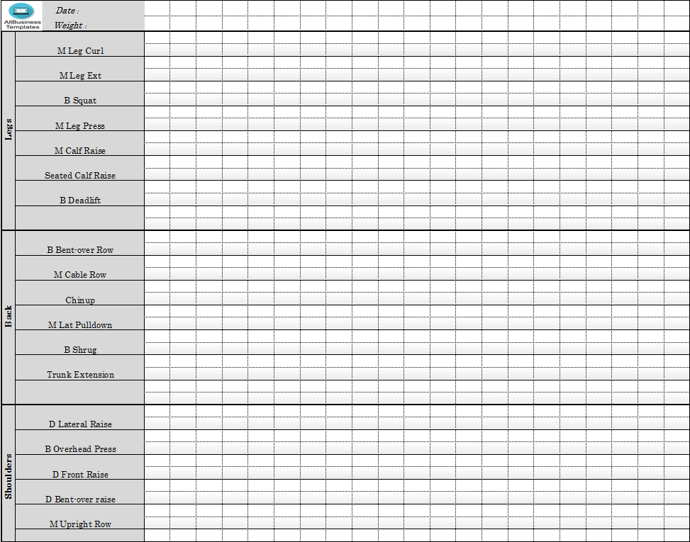 strength training workout log modèles