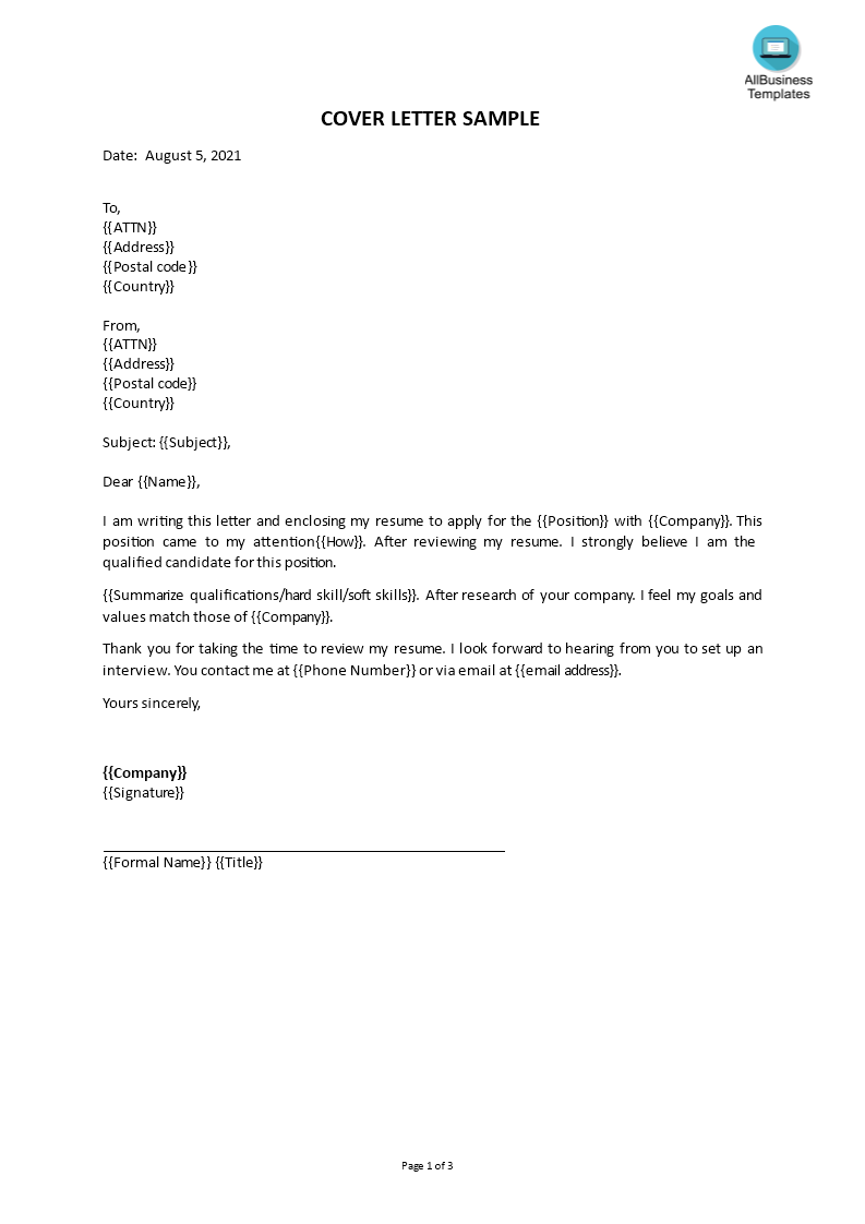 cover letter sample template