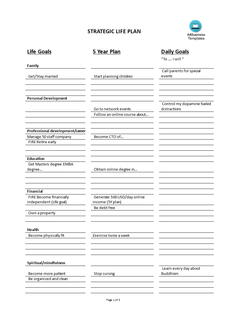 strategic life plan template