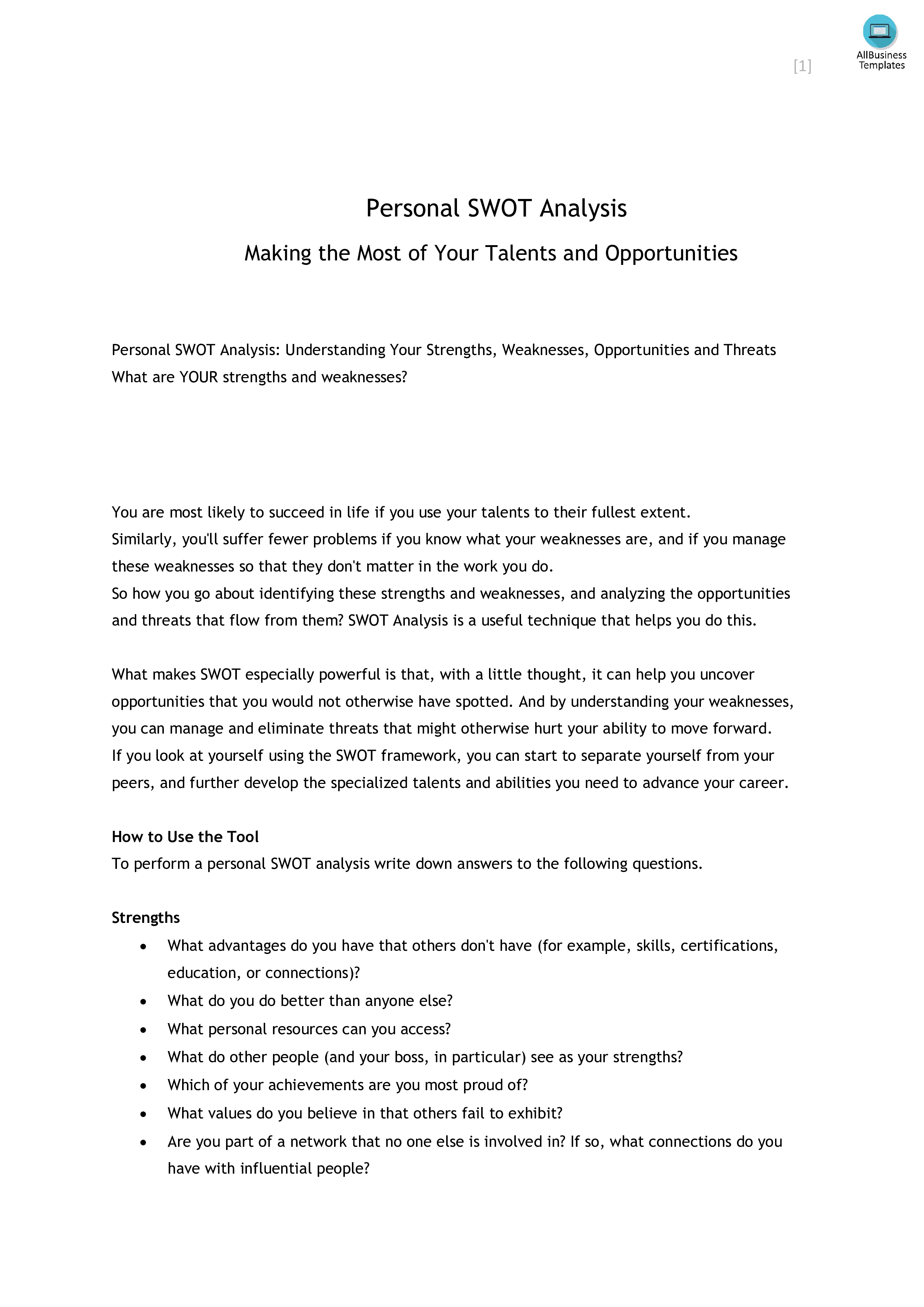 personal swot analysis Hauptschablonenbild