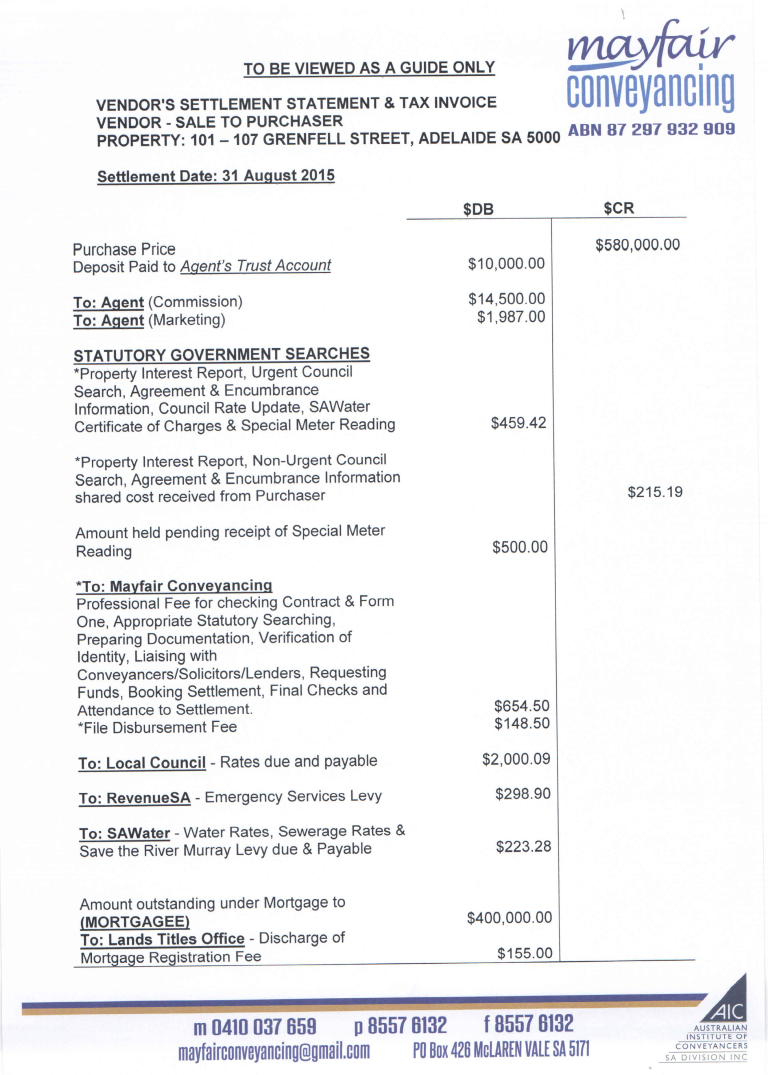 vendor settlement statement Hauptschablonenbild