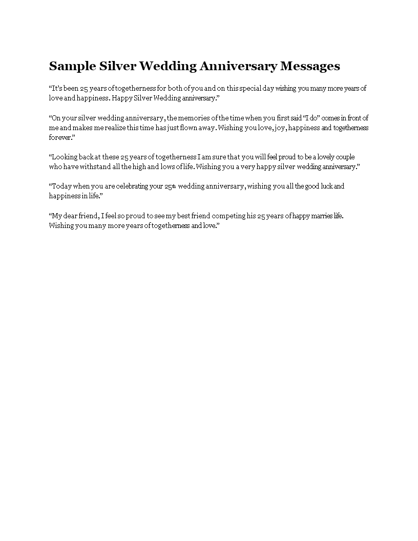 Sample Silver Wedding Anniversary Messages 模板