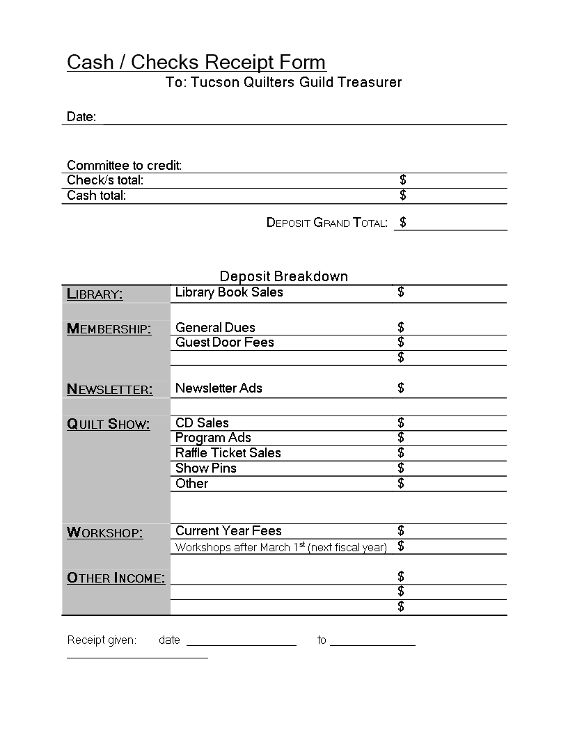 Check Receipt Form 模板