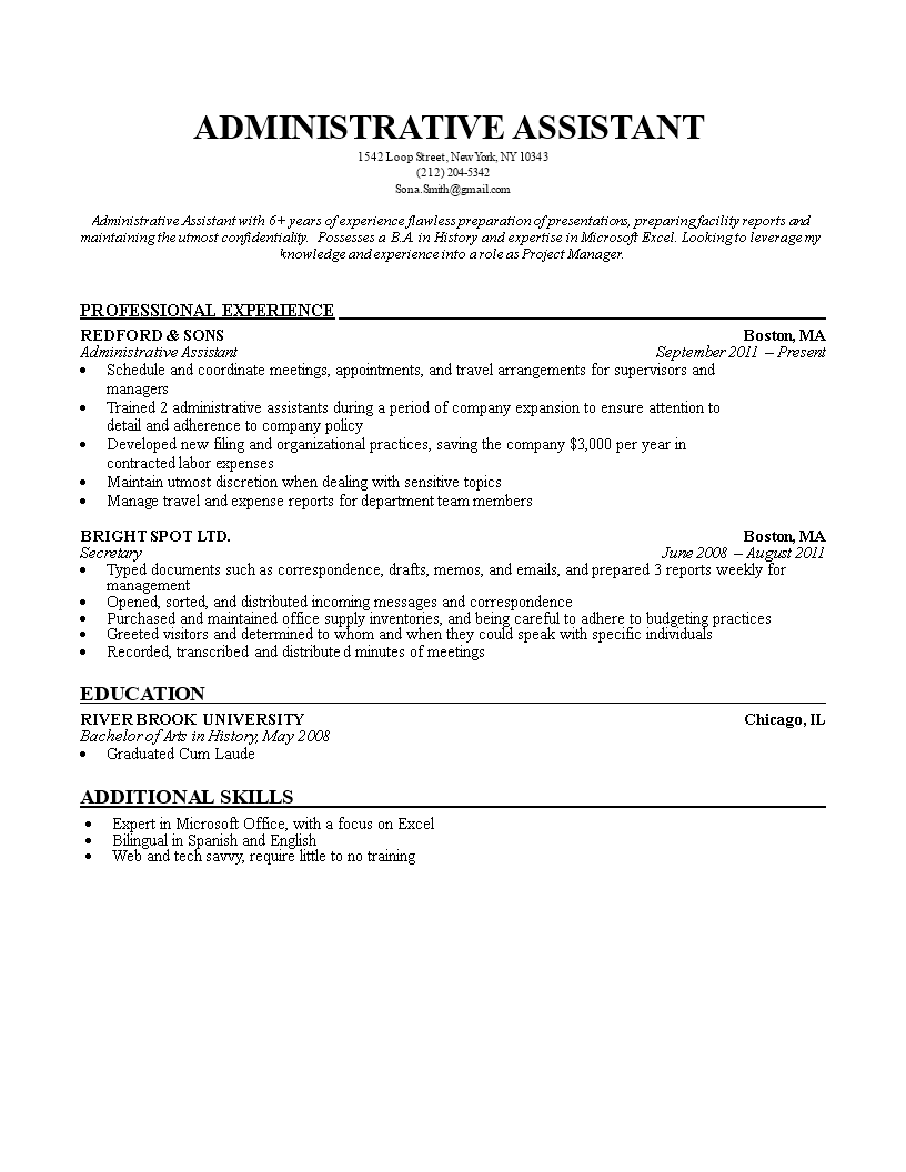 administrative assistant resume modèles