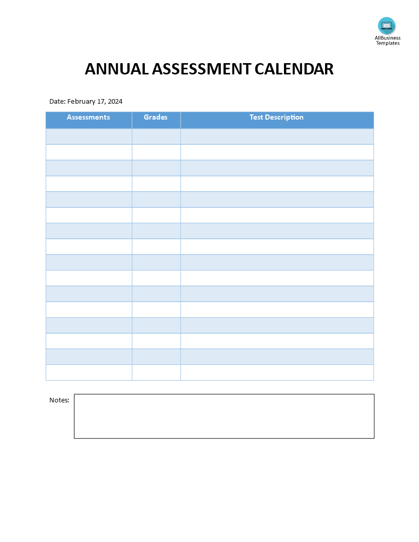 annual assessment calendar template