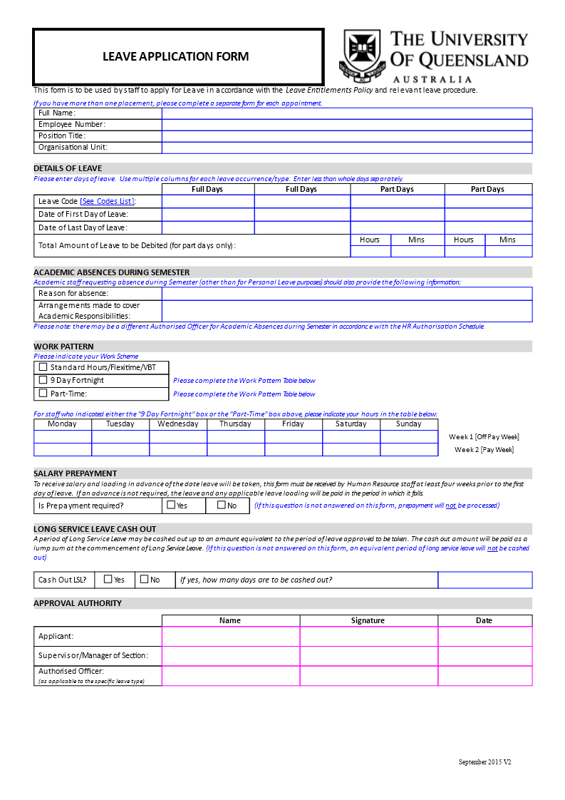 Employee Work Scheme and Leave Form 模板