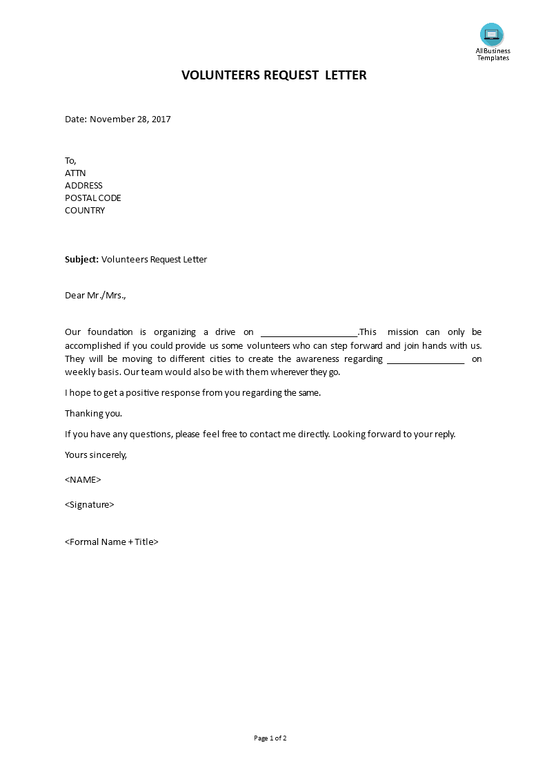 volunteering application letter sample pdf