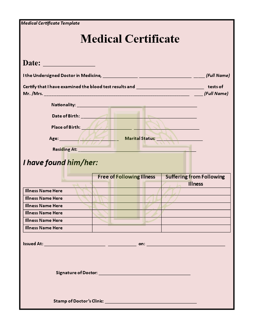 Kostenloses Medical Certificate Template For Fit To Fly Certificate Template