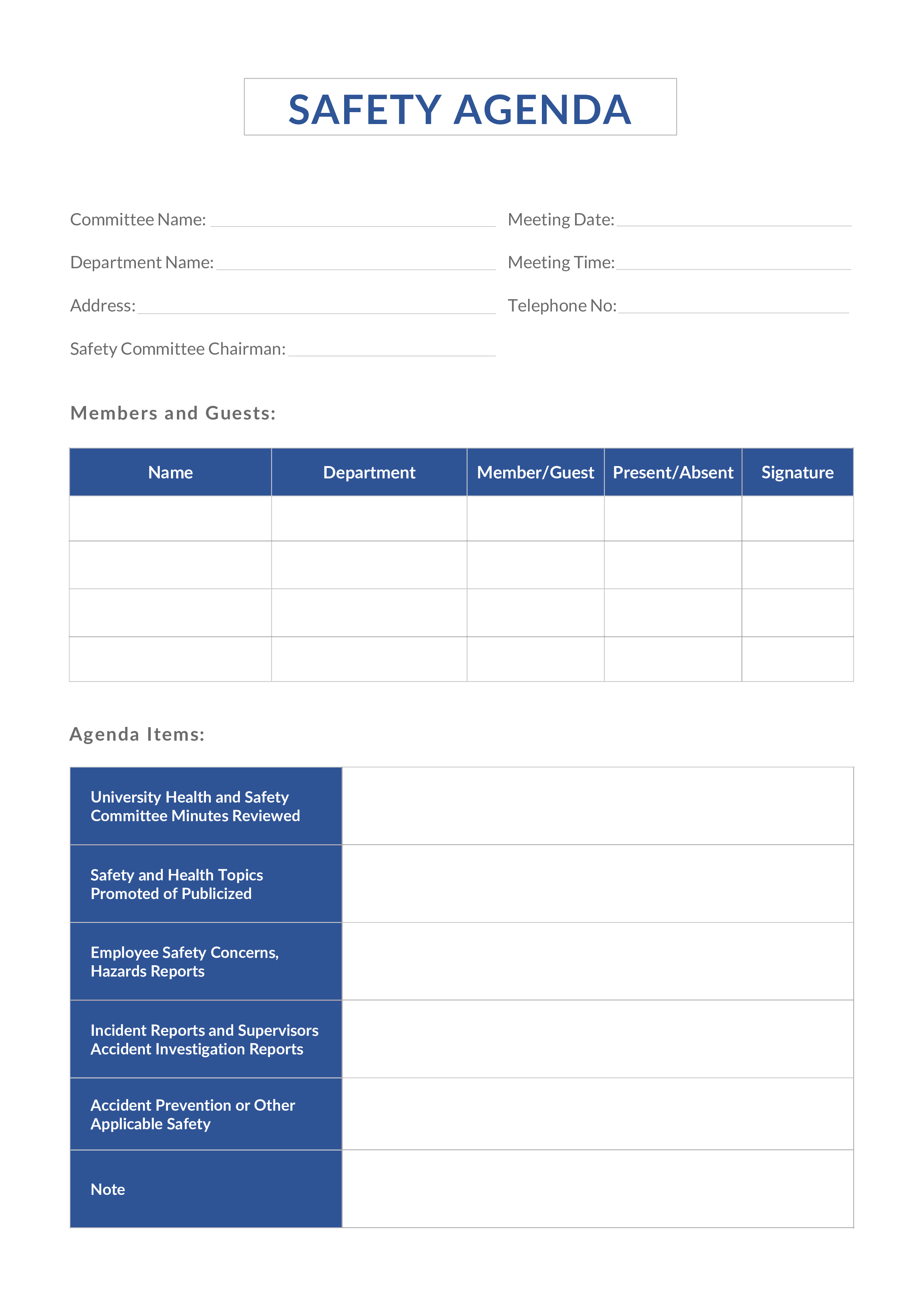 safety agenda pdf modèles