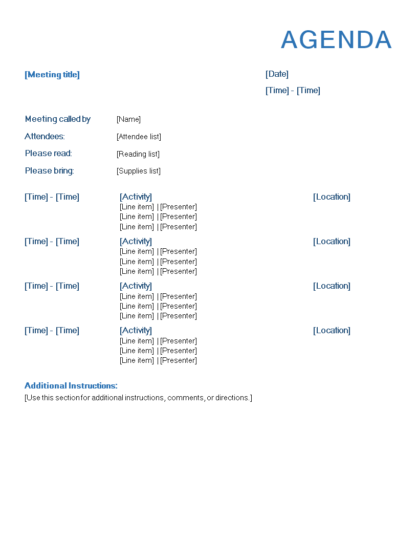 formal meeting agenda template modèles