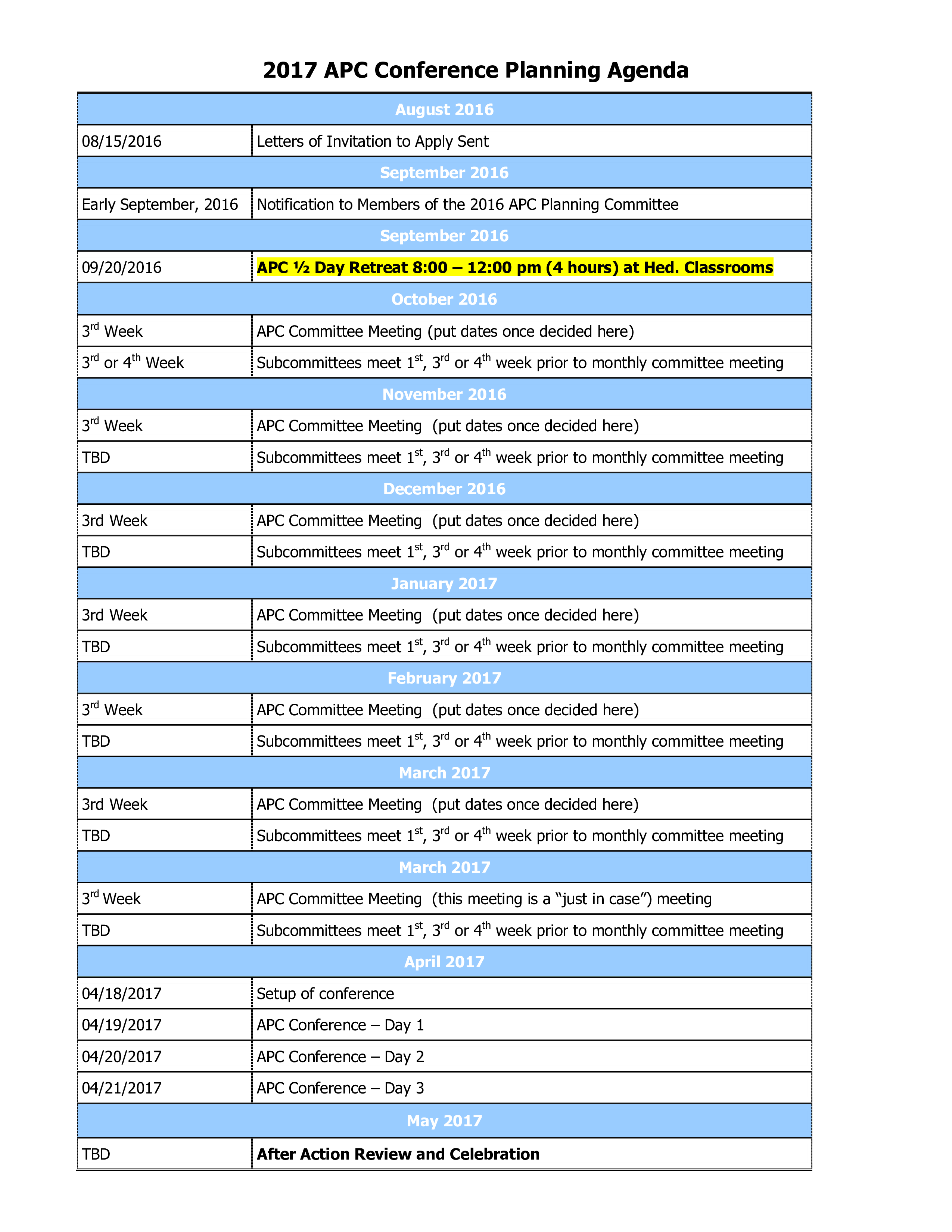 conference planning agenda voorbeeld afbeelding 