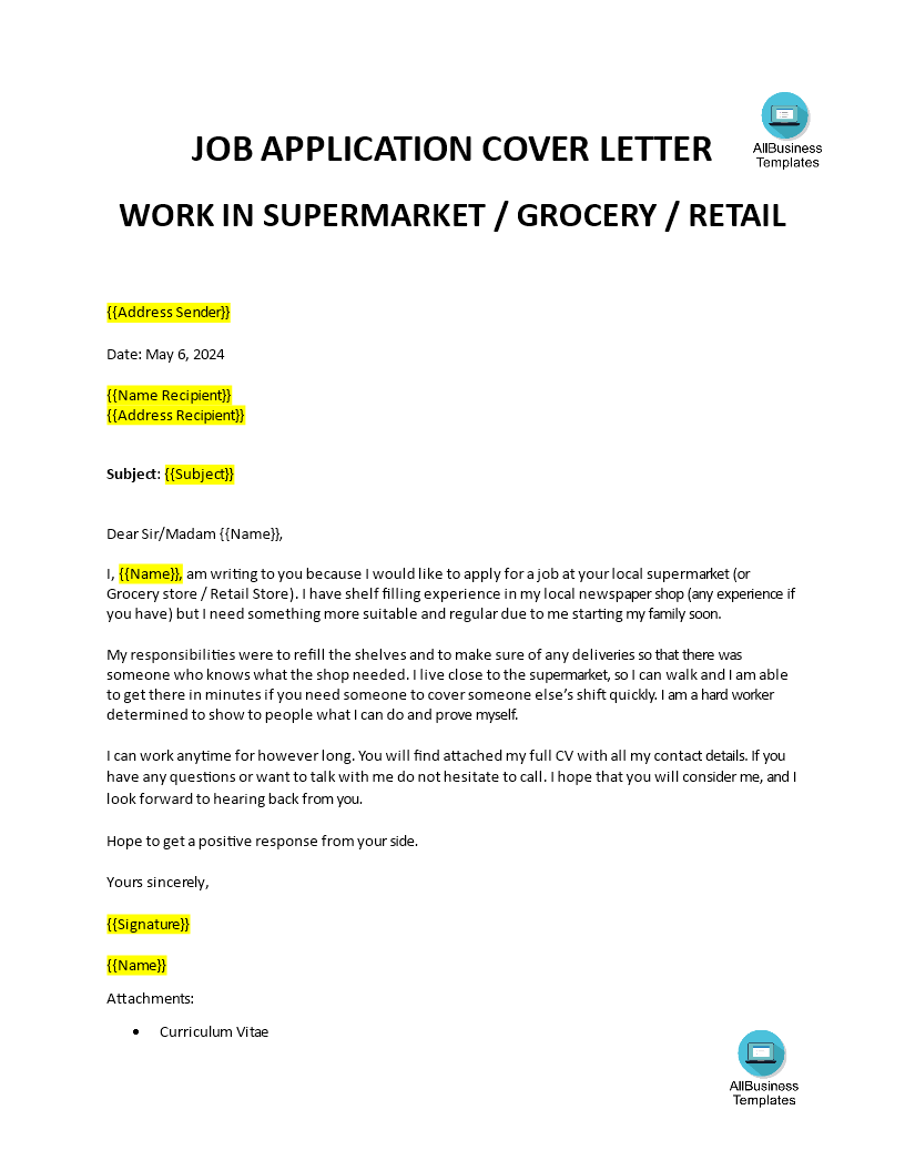 application letter for applying job in mall