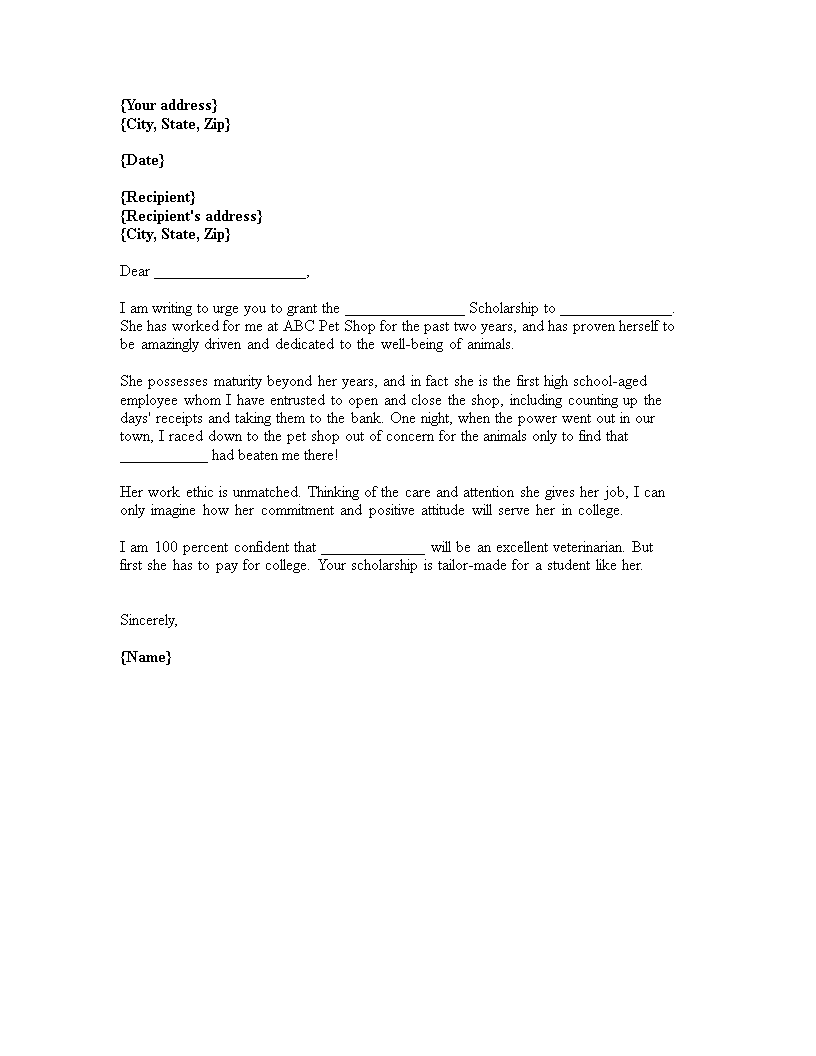 Letter Of Recommendation For Scholarship From Employer from www.allbusinesstemplates.com