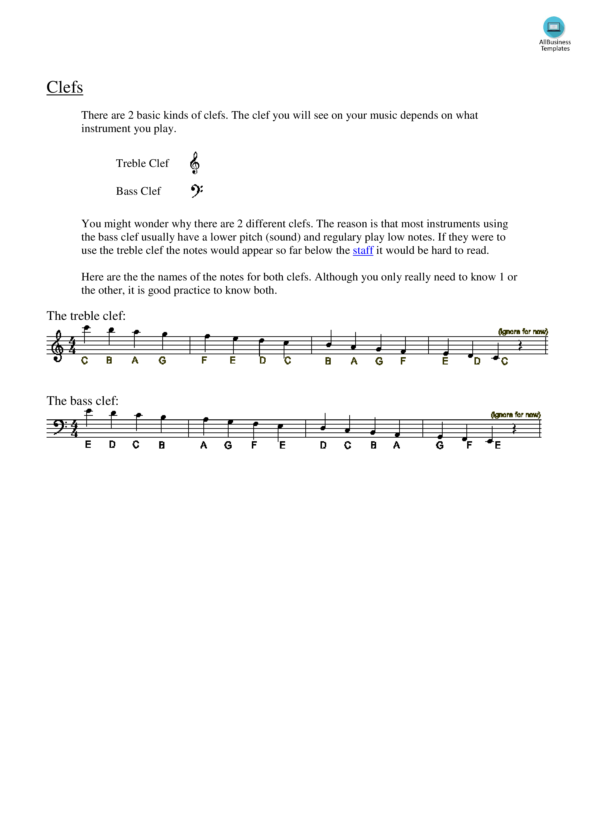 piano clef notes chart template