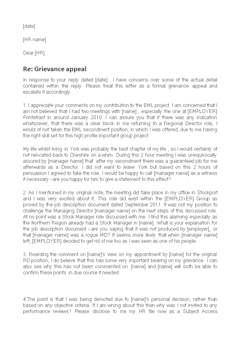 formal grievance appeal letter modèles