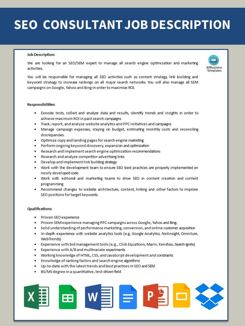 Seo Consultant Job Description 模板