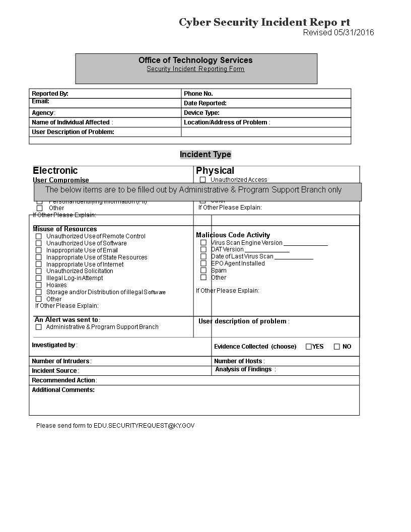 cyber security incident report template template