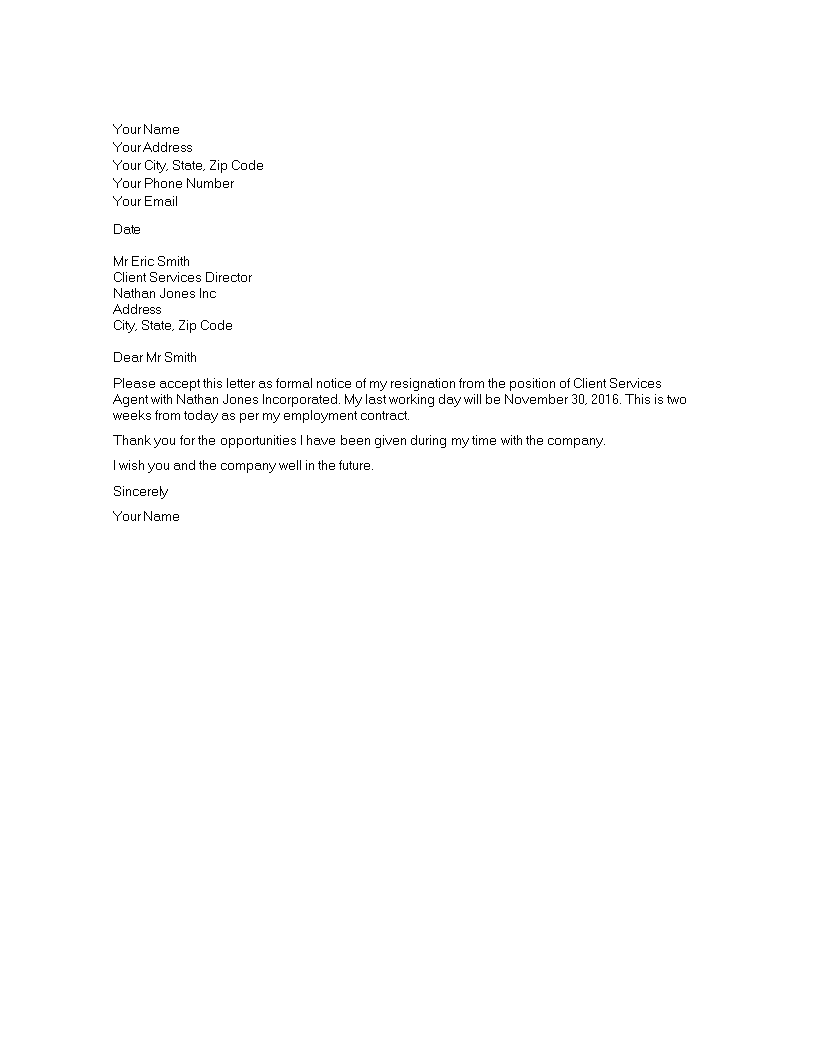 short resignation letter in template