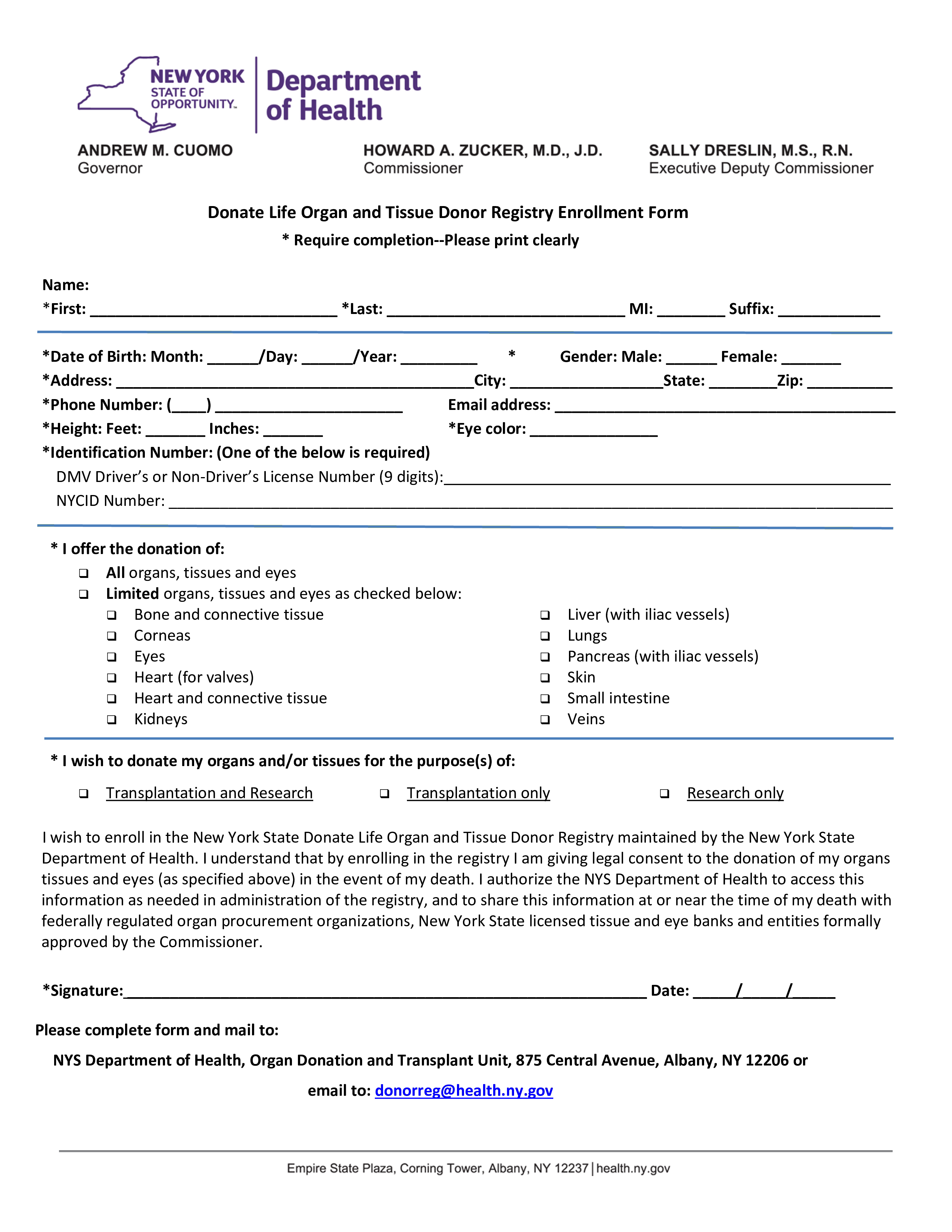 organ donation enrollment form Hauptschablonenbild