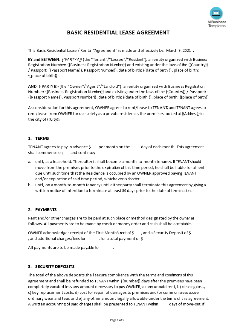 residential lease template