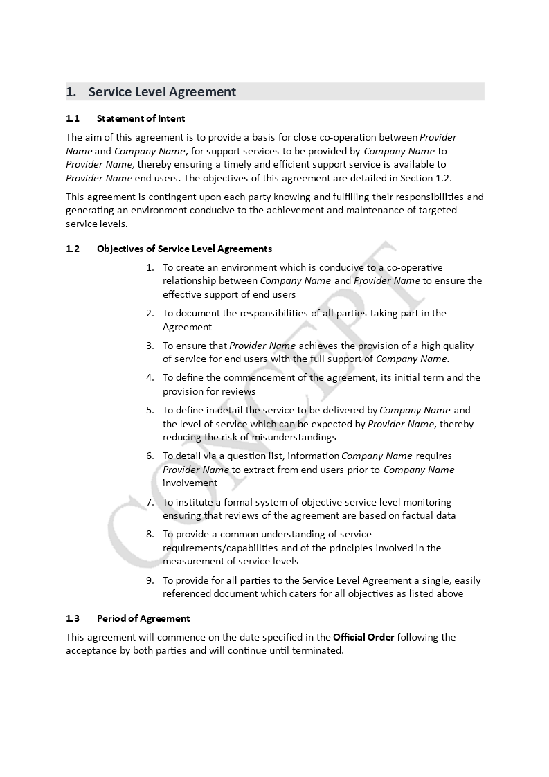 Kostenloses Service Level Agreement (SLA) Template Within supplier service level agreement template Kostenloses Service Level Agreement (SLA) Template Within supplier service level agreement template