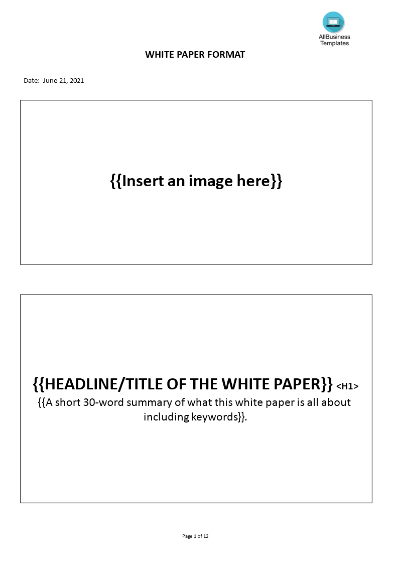 white paper format Hauptschablonenbild