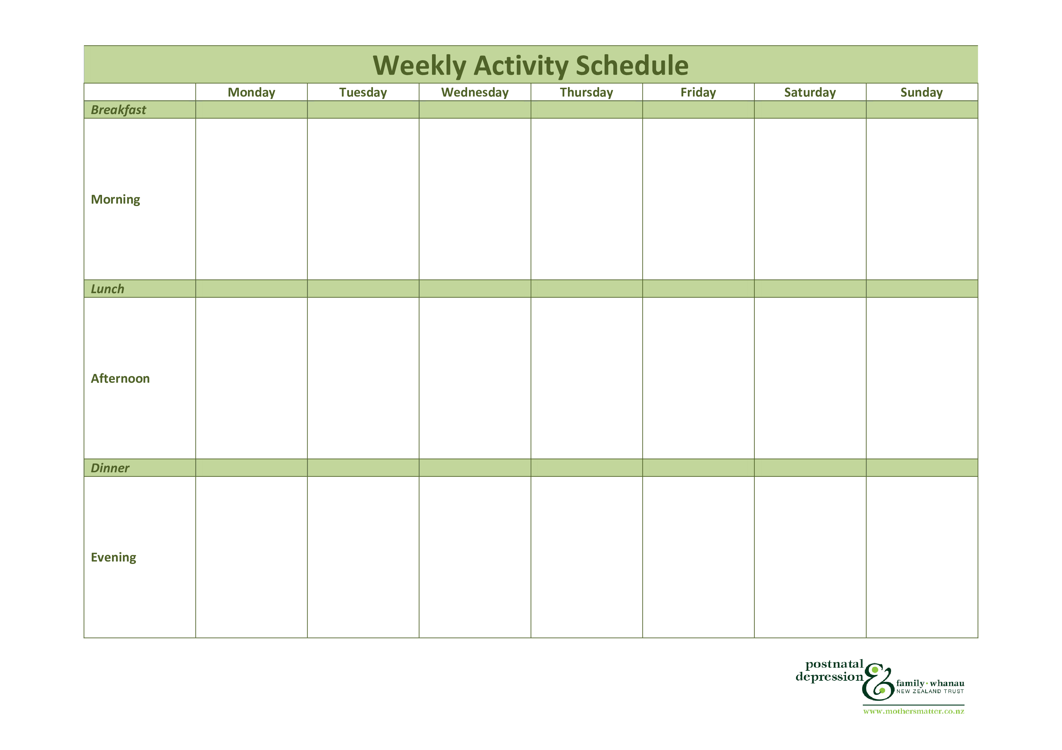 weekly activity schedule template