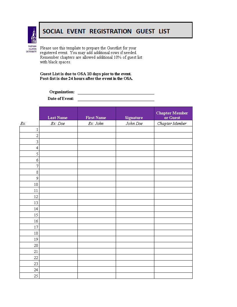 social event guest list voorbeeld afbeelding 