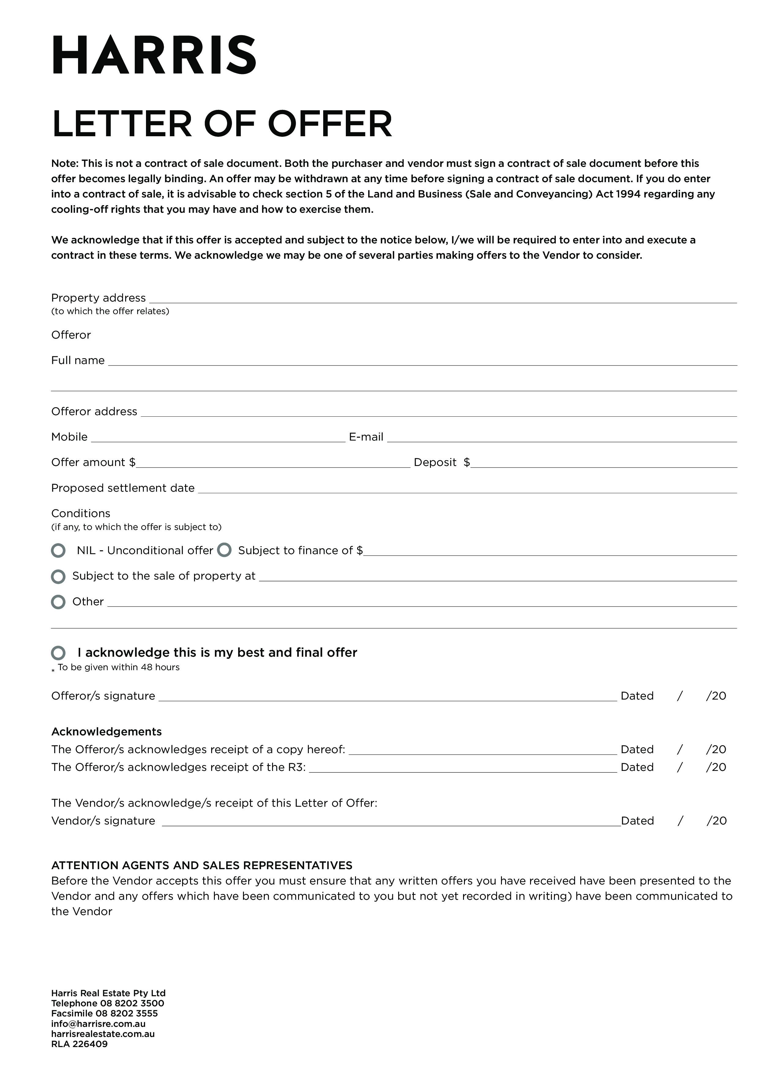 real estate offer letter template