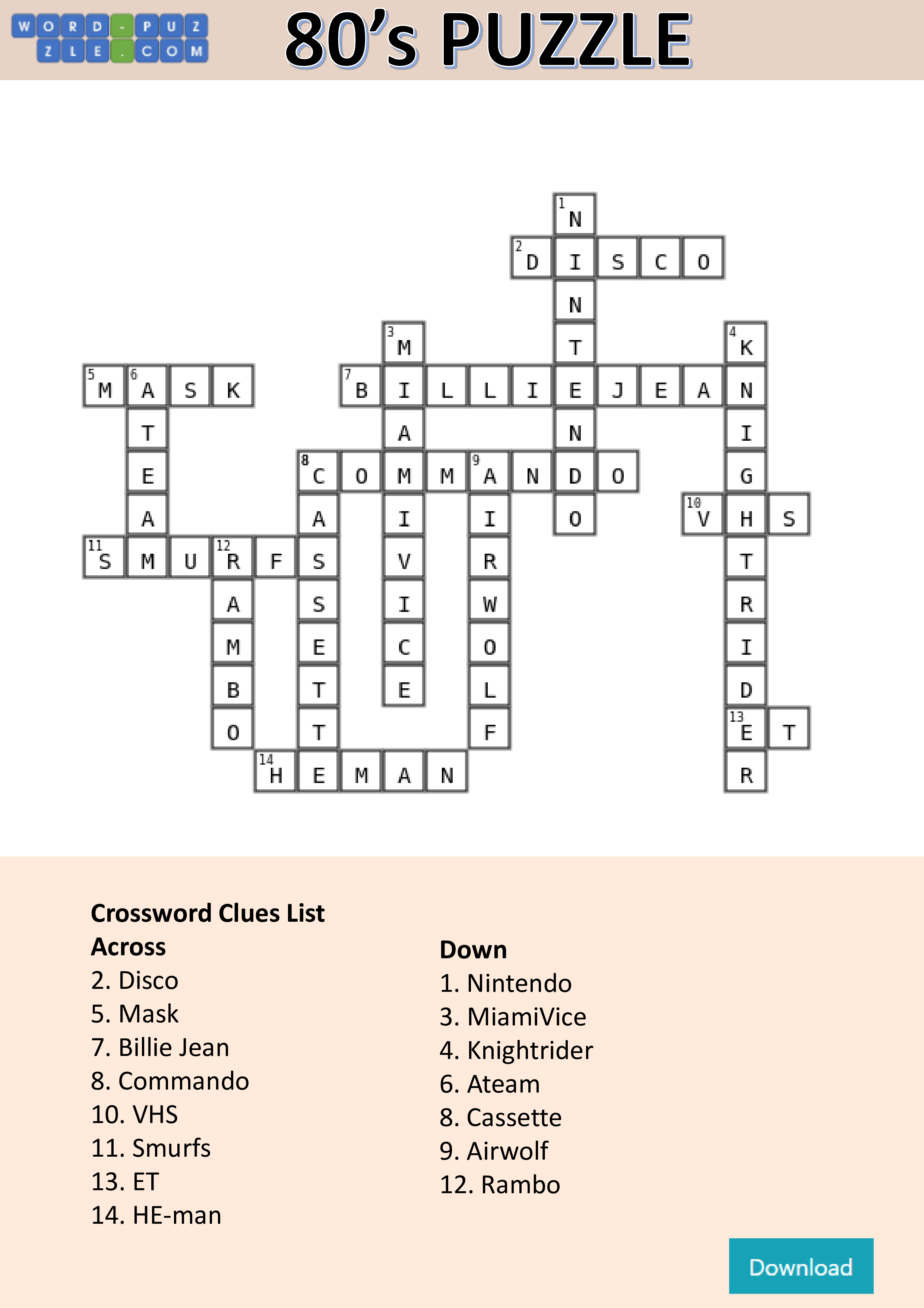 80s crossword puzzle templates at allbusinesstemplatescom