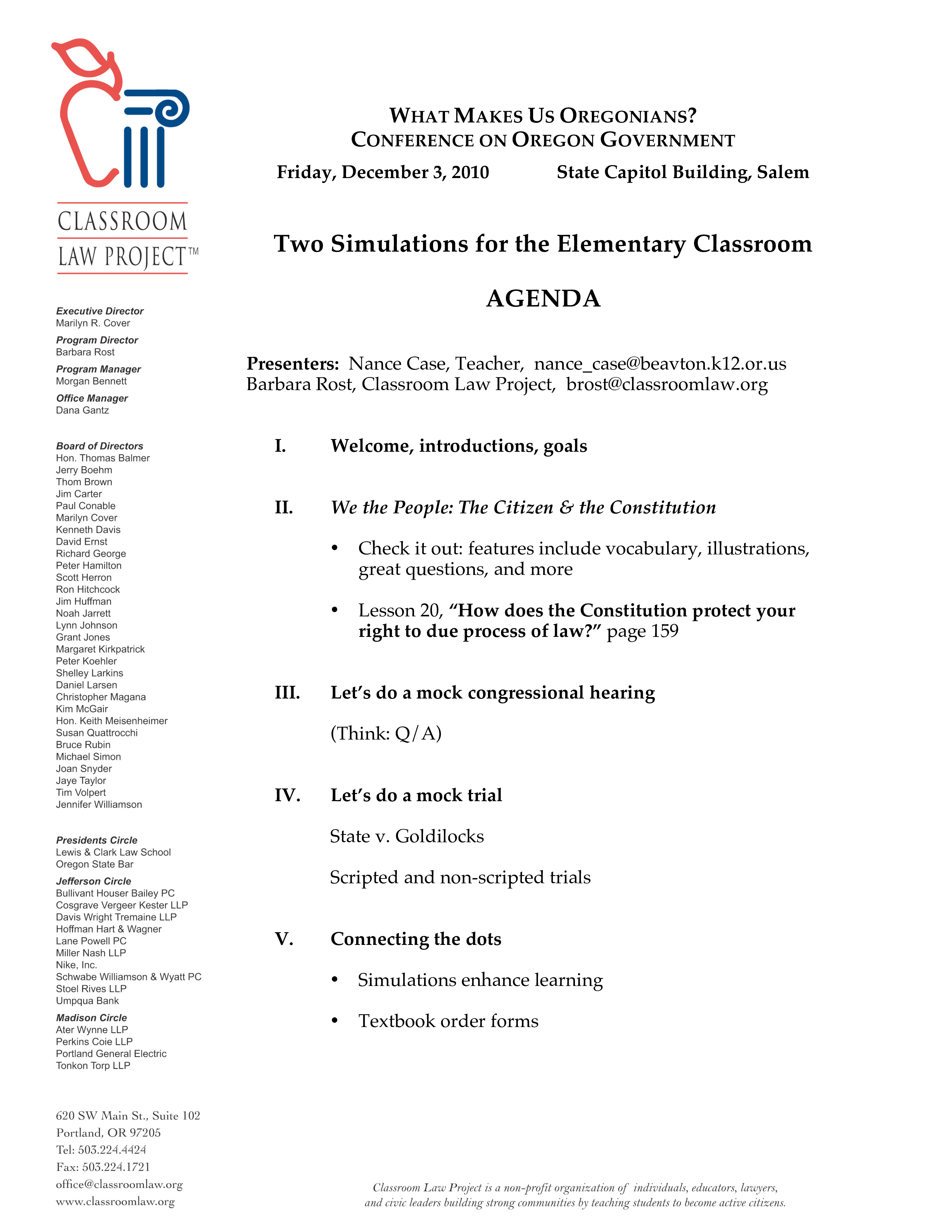 Sample Classroom Agenda 模板