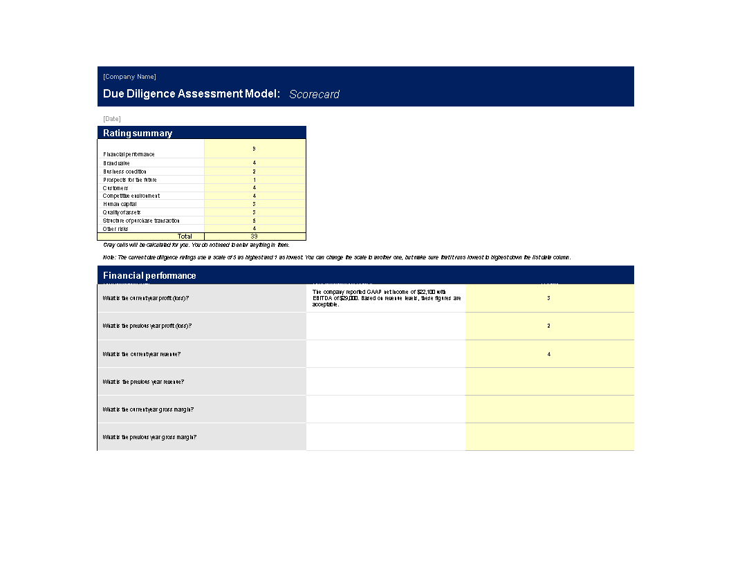 due diligence assessment sample in xls voorbeeld afbeelding 