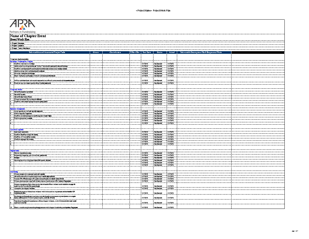 Sample Event Work Plan Excel main image