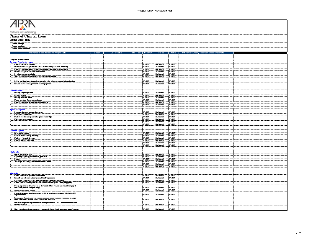 Sample Event Work Plan Excel 模板